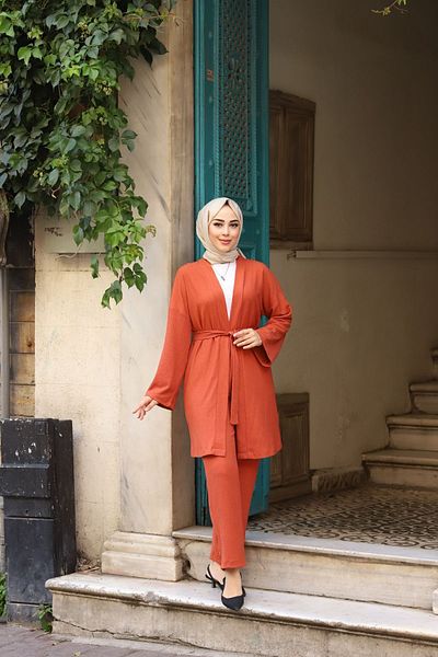 Vibeys Collection Belted Kimono Double Set