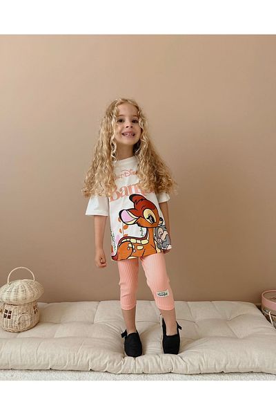 SACRO KİDS Girl's Deer Printed T-shirt Set with Leggings