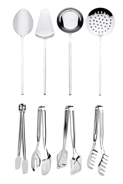 Seyese 8 Piece Steel Cooking and Serving Set - Ladle, Spatula, Spoon and Tongs