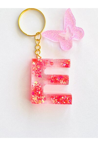 Ustaeller HEDİYELİK ANAHTARLIK E HARFİ  PEMBE SİMLİ