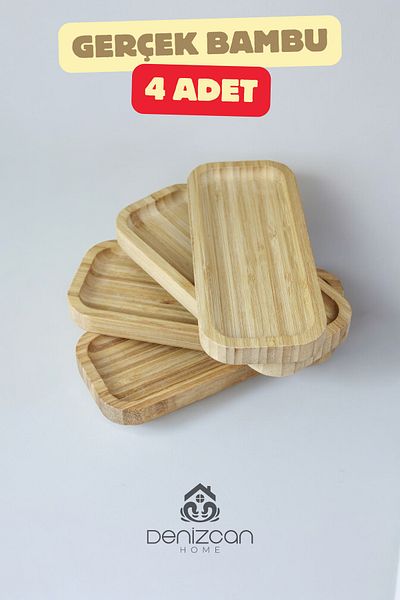 Serin Bardak 4 Pieces of Real Bamboo Produced Presentation Tray Tea Tray Coffee Tray