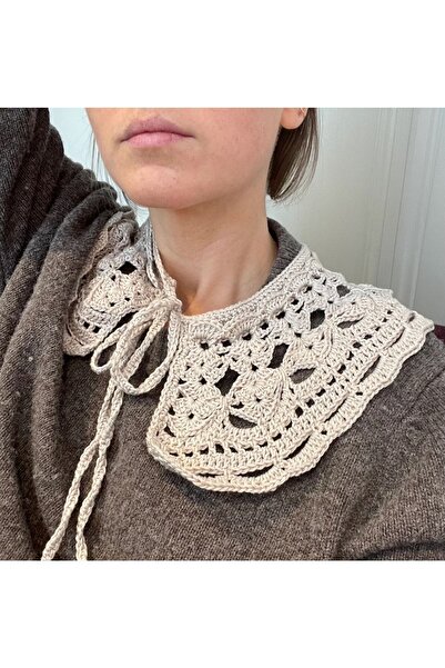YOS TREND Kirli Beyaz Renk Etnik Desenli Kadın Boyunluk Yaka - Her Mevsim Kul...