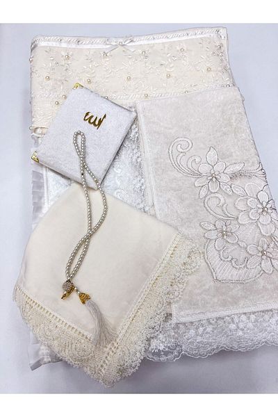 AYHANHOME 6 Piece Velvet Prayer Mat Set with Dowry Bundle Box Bride and Groom Set