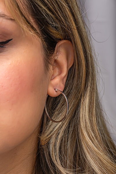 Nereze 925 Ayar Gümüş Rodyum Kaplama 30 mm Sade Halka Küpe