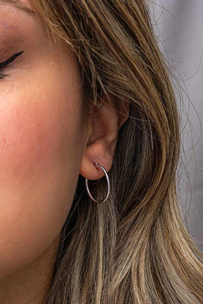 Nereze 925 Ayar Gümüş Rodyum Kaplama 20 mm Sade Halka Küpe