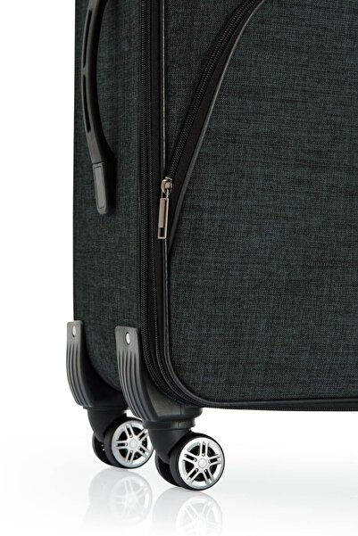 fawori deri Büyük Ve Orta Boy Valiz Seti 4 Teker Kumaş Valiz Siyah 1082