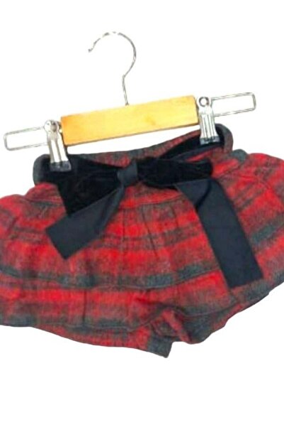 Çikoby Baby Girl Woven Checked Belted Shorts Skirt