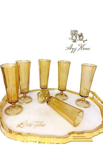AYZ HOME Colorful Coffee Side Flute Glass Set, Coffee Side Water Glass Set of 6