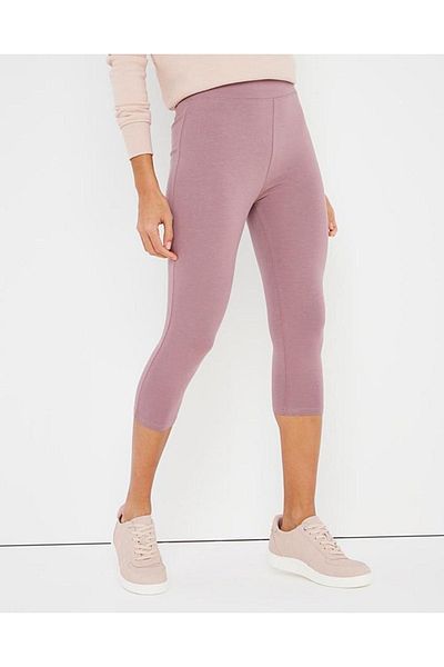 Yabgu Women's Large Size High Waist Capri Tights Dusty Rose