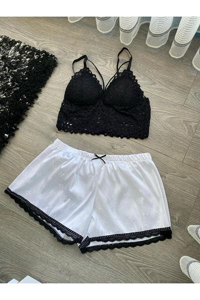 SMG DESİGN Black Rope Detailed Bra Shorts Set