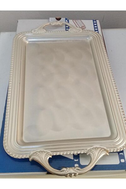 abnturk 49X27 CM DİKTÖRGEN ÇAY TATLI VE SUNUM TEPSİSİ GÜMÜŞ TEPSİ
