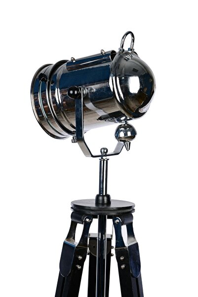 Genel Markalar Ensdüstriyel Model, Ayarlanabilir Ahşap Üç Ayak, Dekoratif Yerden Aydınlatma Gofi Krom Kaplama