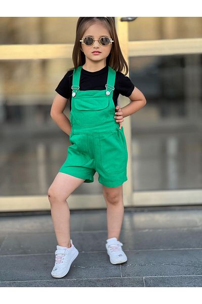 Bombicix Girl's Linen Salopet Shorts Set