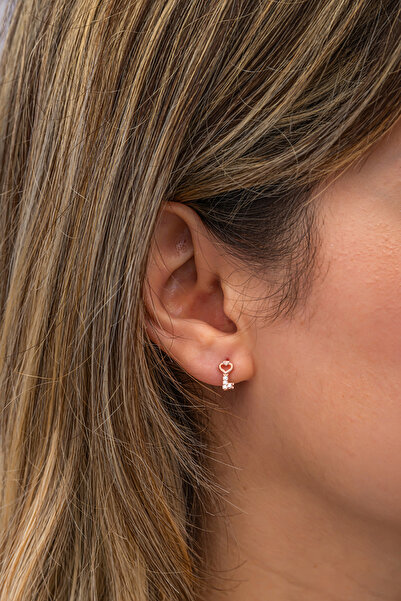 Nereze 925 Ayar Gümüş Rose Kaplama Minimal Anahtar Küpe