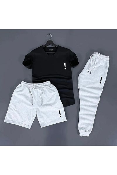 Plaza Butik Ünlem Logo Men's Oversize T-Shirt, Shorts and Sweatpants Set - Advantageous 3-Piece Set