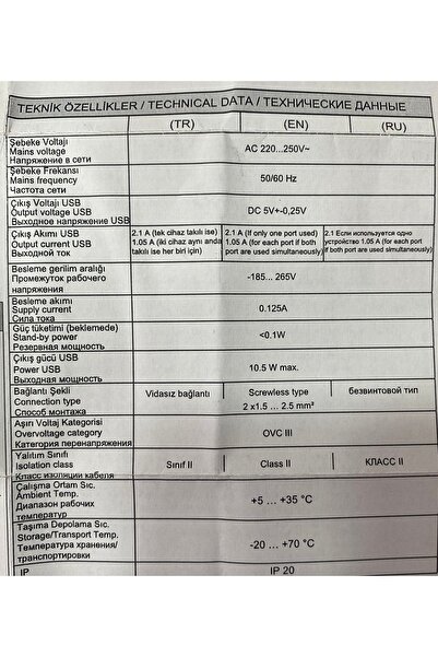 MAKEL Karea 2 Li Usb Şarjlı 2,1 A Topraklı Priz Beyaz