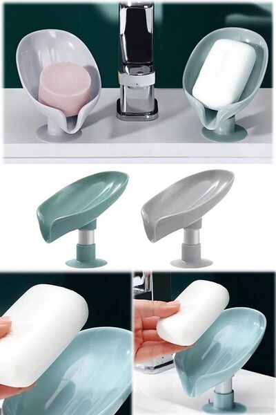 RELATOS 4-Piece Suction Cup Drainage Solid Soap Dish - Sponge Holder Gray Color