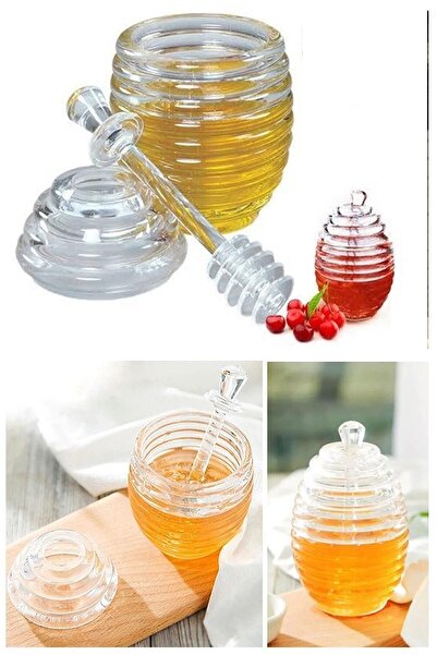 RELATOS Kaşıklı Akrilik Bal Kavanozu Bal Reçel Tahin Kasesi Kendinden Kaşıklı...