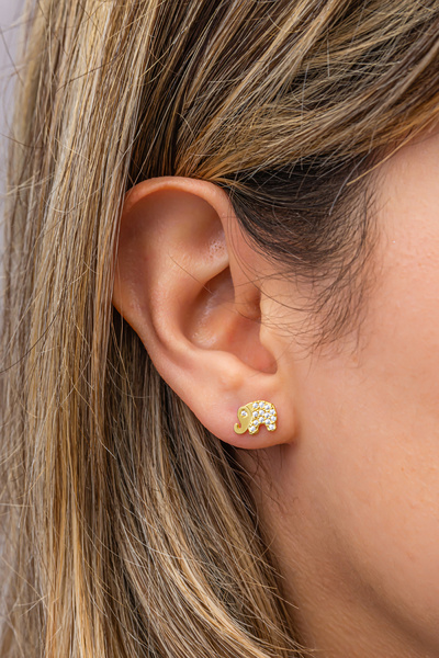 Nereze 925 Ayar Gümüş Gold Kaplama Minimal Fil Küpe