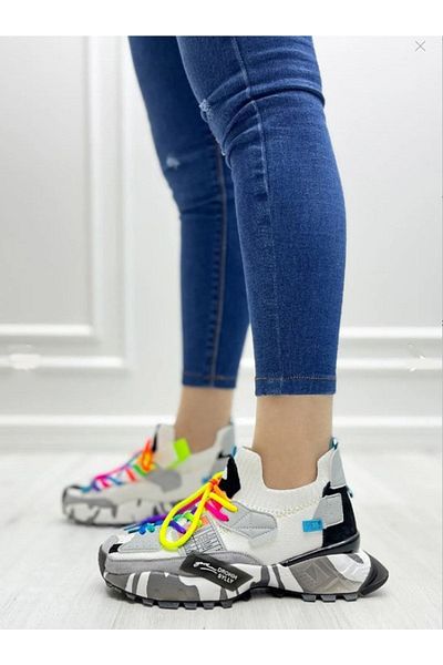 Guja 23y303 Pantofi alb din tricotaje ortopedice - Talpă groasă și design cu velcro