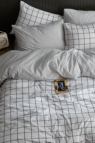 Ricco Lifes White Plaid Double Duvet Cover Set (WITHOUT SHEET)