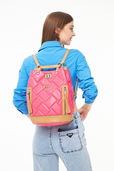 Morpelikan Φούξια Κεντημένο Καπιτονέ Γυναικείο Σακίδιο Πλάτης - Με Κορδόνι