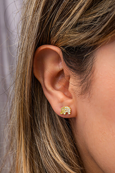 Nereze 925 Ayar Gümüş Gold Kaplama Minimal Fil Küpe