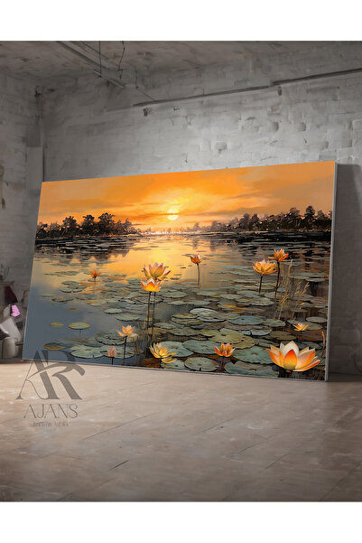 AR AJANS KANVAS TABLO Lotus Çiekleri Göl Detaylı kanvas TABLO