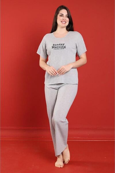 Freeista Gri Baskılı Kısa Kol Pijama Takımı