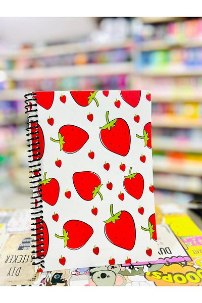 ÖZ KIRTASİYE Caiet de școală Spiral Strawberry 60 de coli - Dimensiune A5 fără linii
