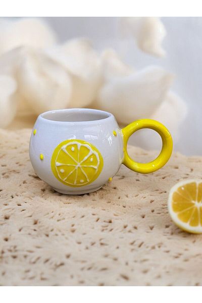 SeraCEY Handmade Embossed Ceramic Mug with Lemon Pattern