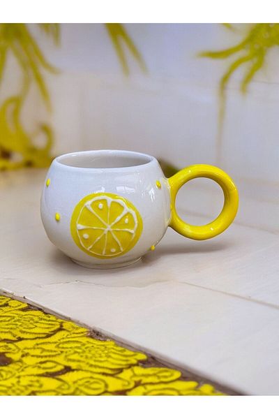 SeraCEY Handmade Embossed Ceramic Mug with Lemon Pattern