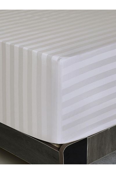 VESSİNOHOME Cotton Satin Fitted Sheet Set Striped Double White/Colored Hotel Type Luxury Padded