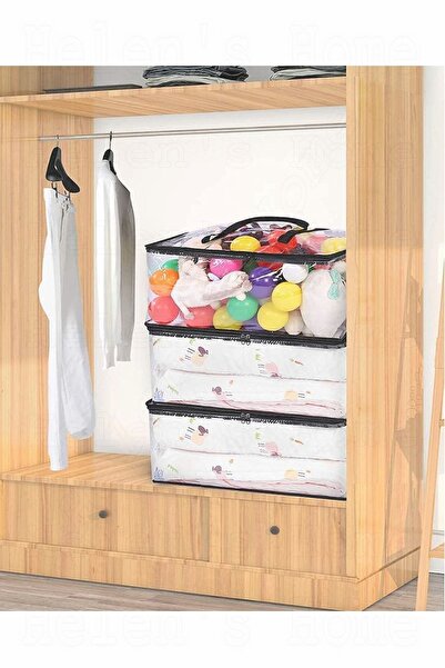 Helen's Home 40 Micron Pvc Kalın Şeffaf Hurç Çeyizlik Geniş Büyük Hurç 50x34x13 Cm