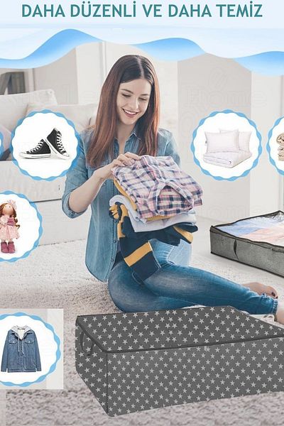 Helen's Home 8 Pieces Sofa Bed Base Type Pillow Clothing Storage Storage-Base Organizer Storage Starry 64x45x22 Cm