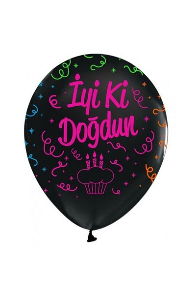 alpmodel Fluorescent Happy Birthday Printed Balloon - 10 Pieces