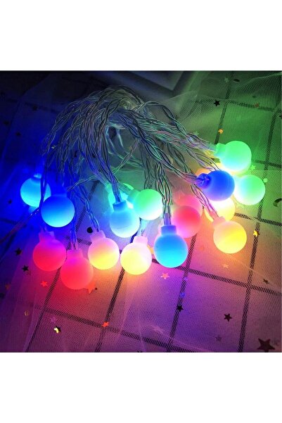 Hediye Rüzgarı 3m 20 Led Beyaz Top RGB ışık Pilli 2 Kademeli