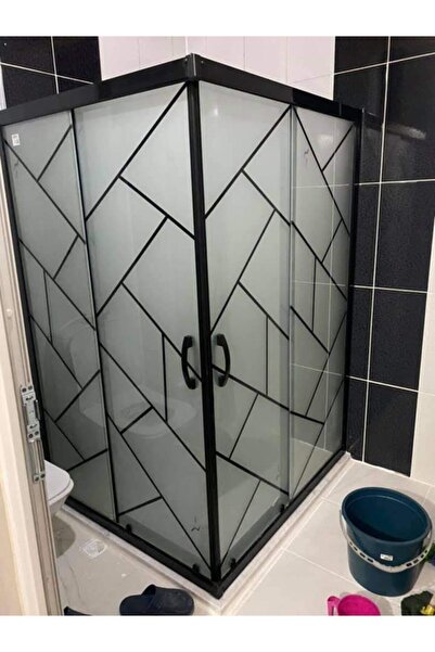 Pal 90*100 H180 Siyah Çapraz Çizgili Kumlu Duşakabin