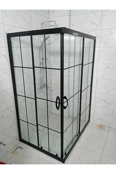 Pal 90*90 H:190 Siyah Profil Siyah Çizgili Duşakabin