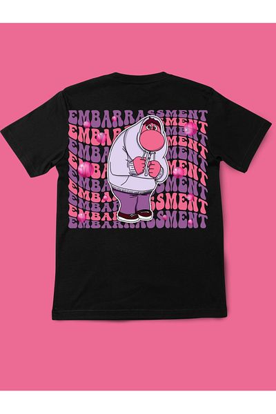 Touz Moda Unisex Μαύρο T-shirt - Αντεστραμμένο πρόσωπο και χαρακτήρες τυπωμένο