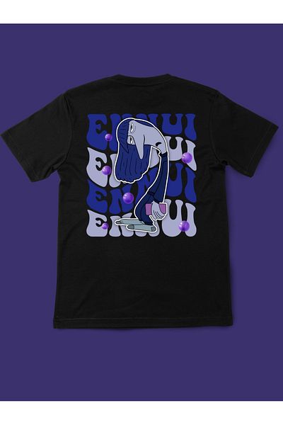 Touz Moda Unisex Μαύρο T-shirt - Αντεστραμμένο πρόσωπο και χαρακτήρες τυπωμένο