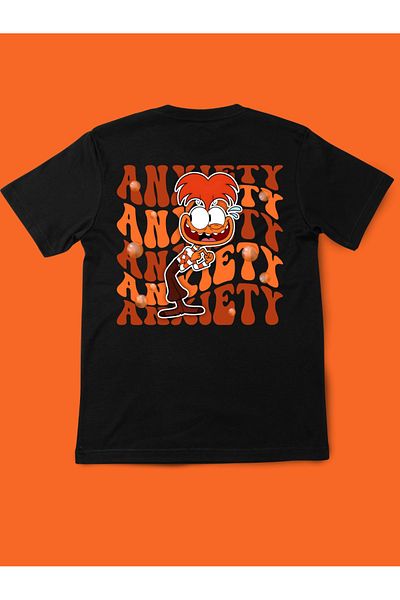 Touz Moda Unisex Μαύρο T-shirt - Αντεστραμμένο πρόσωπο και χαρακτήρες τυπωμένο