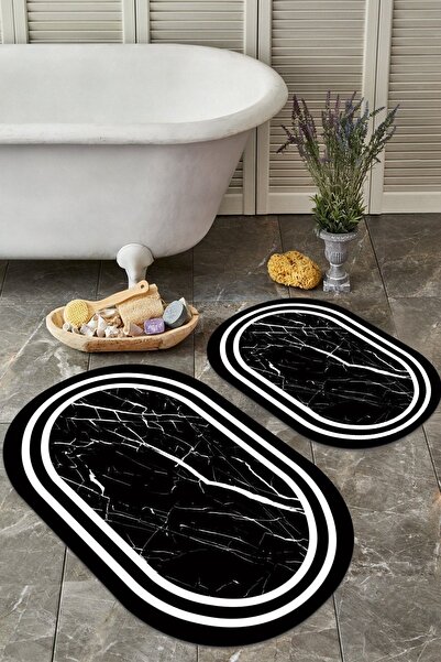 ALAADDİN CARPET Kaymaz Tabanlı Yıkanabilir 2 Li Set 60x100 50x60 Banyo Halısı...