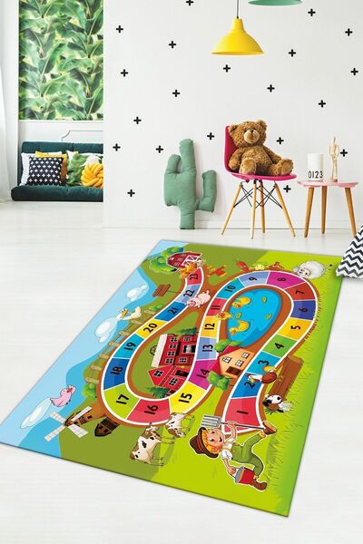 ALAADDİN CARPET Eğitici Yol Dijital Baskı Yıkanabilir Kaymaz Taban Leke Tutma...