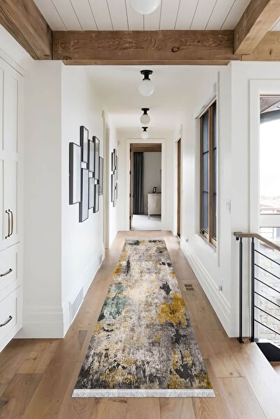 ALAADDİN CARPET Yıkanabilir Kaymaz Tabanlı Kesme Dijital Baskı Yolluk Leke Tu...