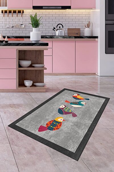 ALAADDİN CARPET Kuş Dijital Baskı Yıkanabilir Kaymaz Taban Leke Tutmaz Mutfak...