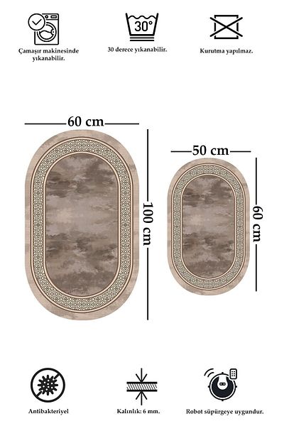 CP Rug Decorative قاعدة مضادة للانزلاق، قابلة للغسل، مقاومة للبقع، مجموعة مكونة من قطعتين، مقاس 60x10050x60، سجادة حمام، مجموعة مقعد المرحاض