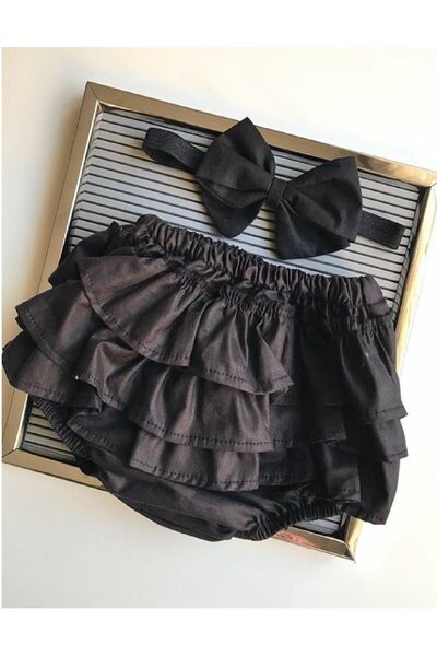 Asa Bebek Çocuk طقم بناتي مع شورت كشكش أسود وباندانا