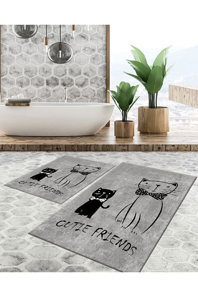 CP Rug Decorative Bază anti-alunecare, lavabilă, rezistentă la pete, set de 2 60x10050x60 Covor de baie Covor de baie Set scaun de toaletă