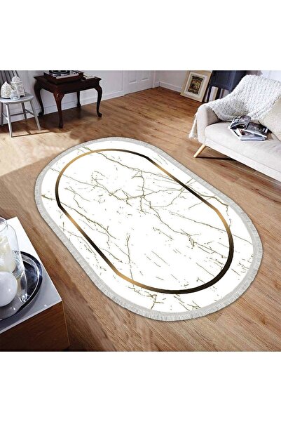 TulipDecorative Carpet Mermer Desen Dijital Baskı Yıkanabilir Kaymaz Taban Le...